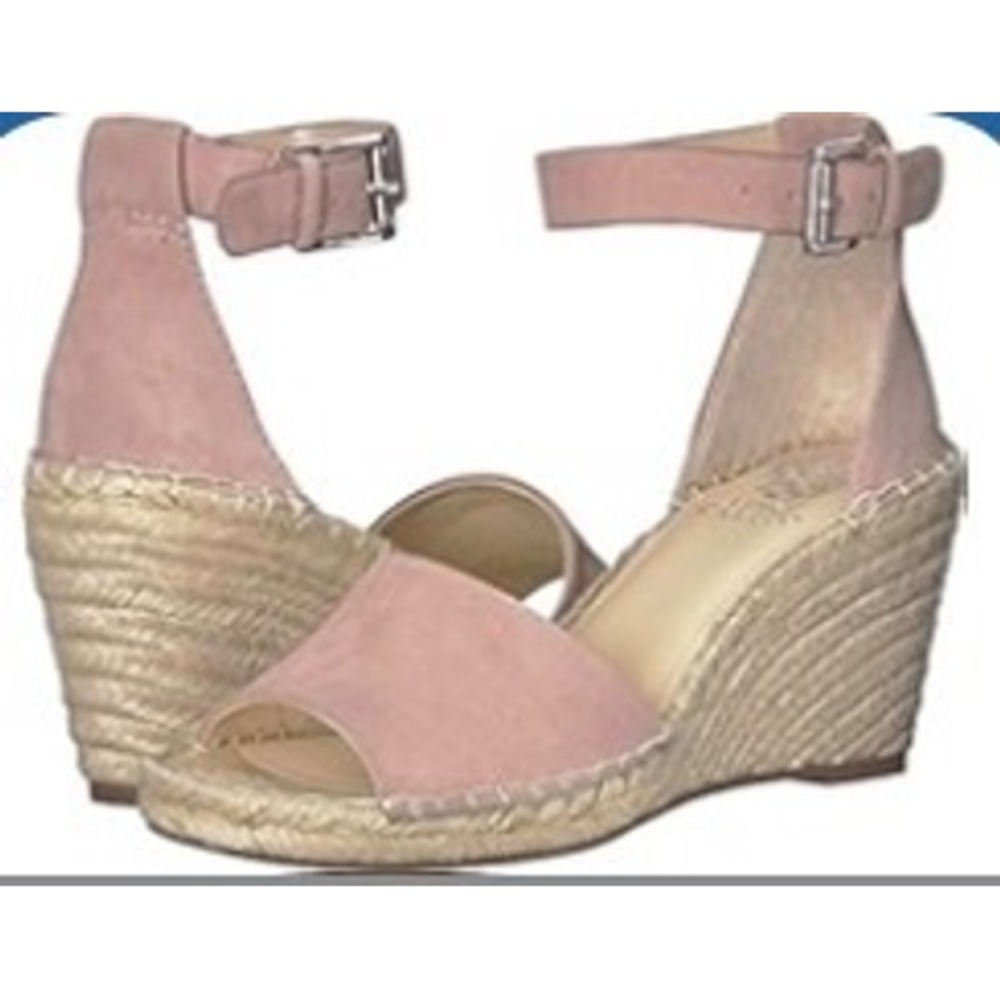 Vince Camuto Leera Blush Pink Suede Espadrille Wedge Sandals Ankle Strap Womens